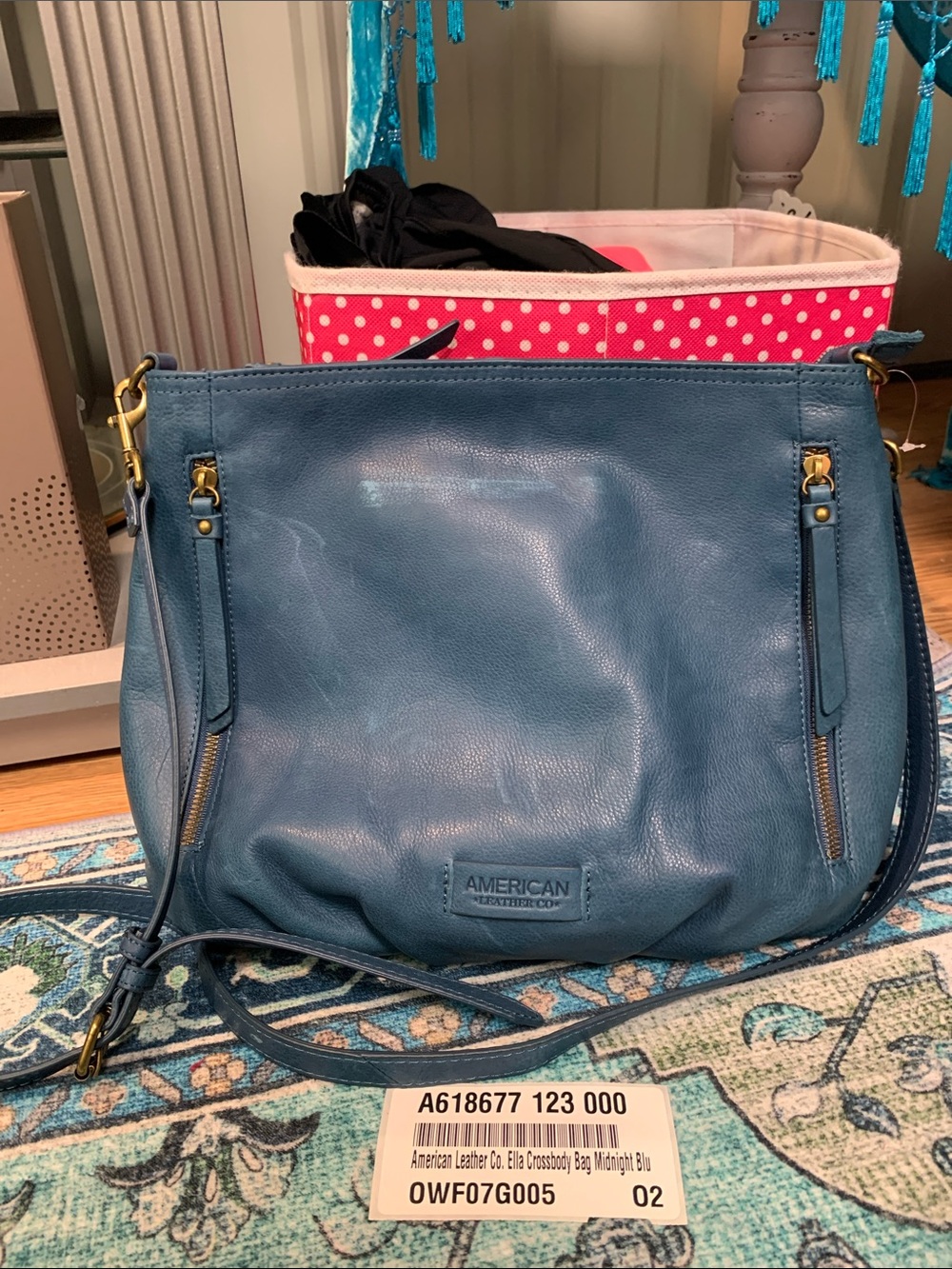 American Leather Company Ella crossbody bag midnight blue qvc NEW